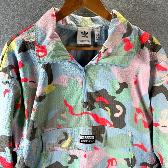 Adidas RYV Windbreaker Jacket Mens Medium Multicolor Paint Splatter Quarter Zip - Picture 2 of 12